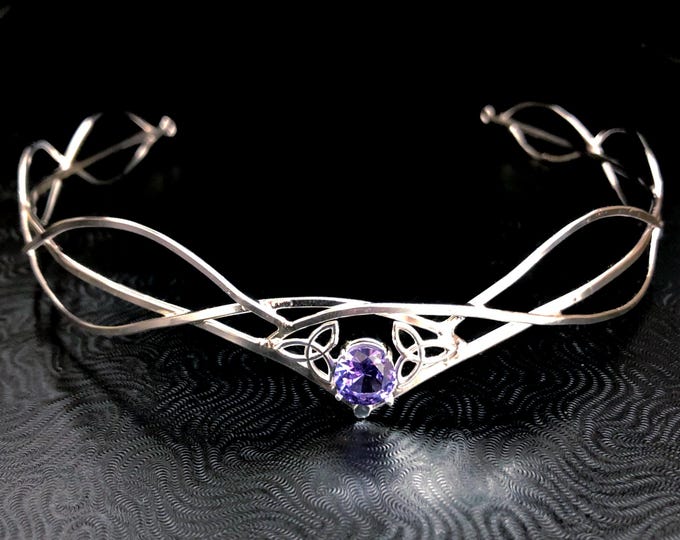 Celtic Knot Amethyst Tiara: Sterling Silver Elvish Wedding Crown Headpiece, Norse Viking Wedding, Irish Diadem, Gifts For Her