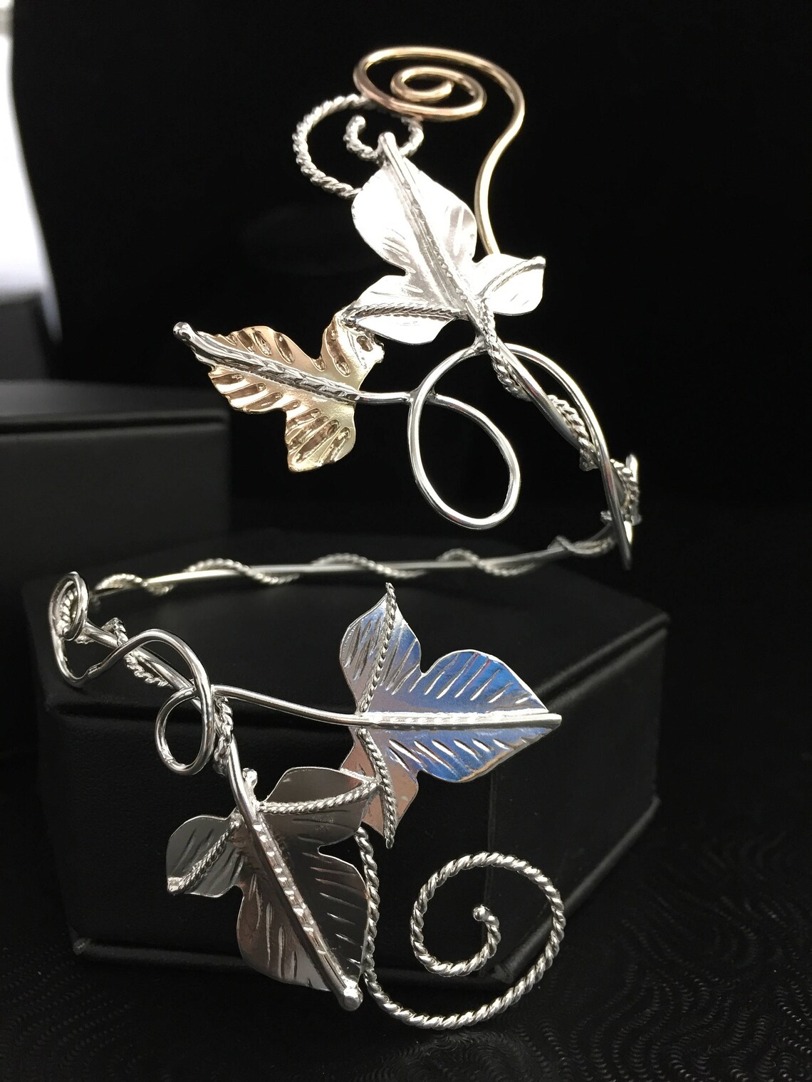 Woodland Ivy Leaf Wrap Bracelet Cuff Sterling Silver and Gold Etsy