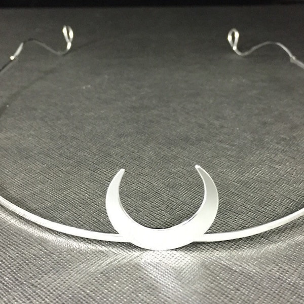 Crescent Moon Wedding Circlet, OOAK Sterling Silver Crescent Moon Headpiece, Handmade, Sterling Silver, Unisex Circlet, Handfasting Circlet