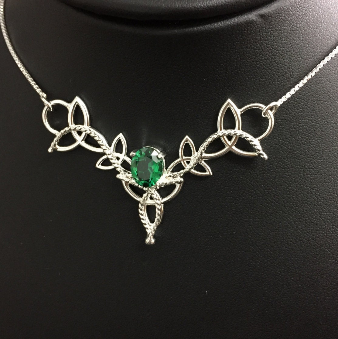 Celtic Knot Emerald Sapphire Peridot Necklace in Sterling Silver