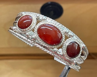 Sterling Silver Carnelian Bracelet Cuff Handmade, Bohemian Cuff Bracelet, Art Nouveau Bracelet, Gifts For Her