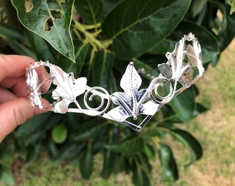 Woodland Leaf Wedding Bridal Crown Sterling Silver, Elvish Wedding Circlet, Leaf Wedding Diadem, Alternative Bride, Elvish Leaves Headpiece