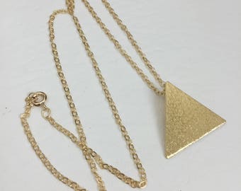 Stevie Nicks Triangle Pyramid Necklace,  Pyramid Pendant, Sterling Silver with 24K gold Plating, 16 inch gold-filled curb chain