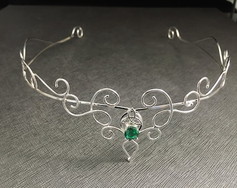 Elvish Sterling Silver Gemstone Tiara: Bridal Circlet Hair Jewelry, Fantasy Wedding Diadem, Gifts For Her
