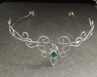 Elvish Gemstone Tiara in Sterling Silver, Victorian Bridal Circlet, Princess Fantasy Tiara, Bohemian Wedding, Hair Jewelry, Magical Weddings