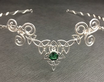 Celtic Amethyst Emerald Tiara, Irish Trinity Knot Circlet in Sterling Silver, Irish Weddings, Scottish Diadems, Bridal Accessories