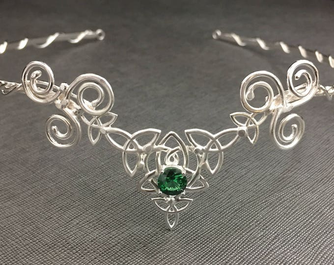 Celtic Amethyst Emerald Tiara, Irish Trinity Knot Circlet in Sterling Silver, Irish Weddings, Scottish Diadems, Bridal Accessories