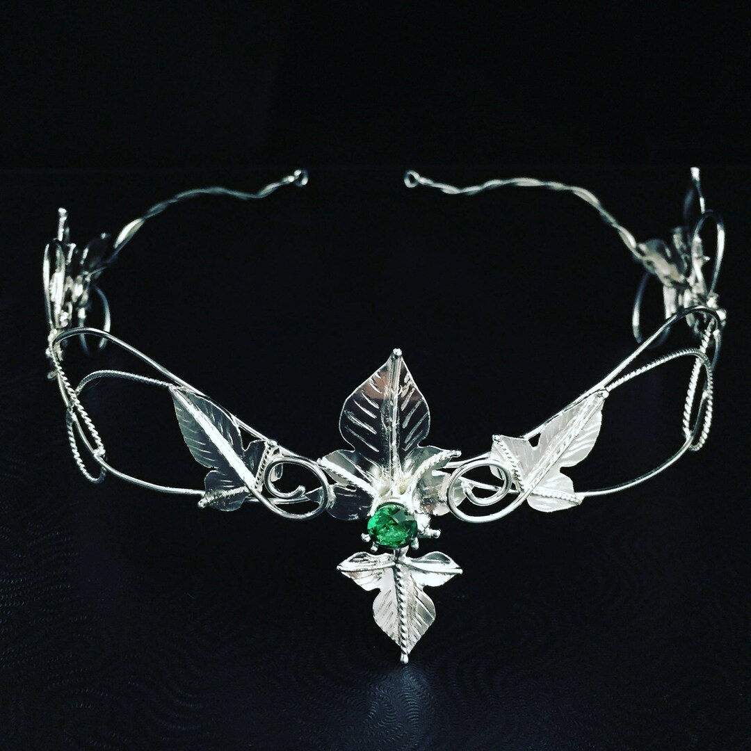 Woodland Moonstone Emerald Sapphire Tiara in Sterling Silver, Artisan