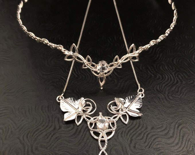 Norse Goddess Celtic Woodland Wedding Bridal Set Sterling Silver, Diadem, Handmade Irish Wedding Accessories, Celtic Tiara and Necklace Sets