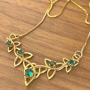 Emerald Celtic Necklace: 14K Gold-Plated Sterling Silver Trinity Knot Wedding Necklace, Gifts For Her, Celtic Bridal Jewelry