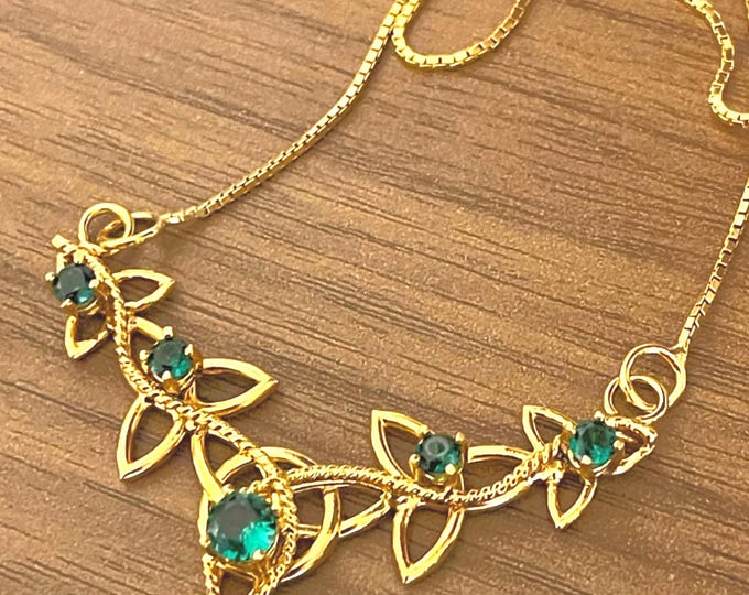 Irish Celtic Knot Emerald Sapphire Peridot Necklace in Sterling Silver, Scottish Necklace, Artisan Handmade Necklace, Wedding Necklace