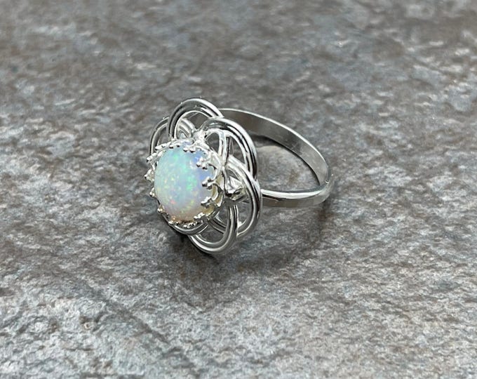 Handmade Sterling Silver Opal Ring: Celtic Knot Gemstone