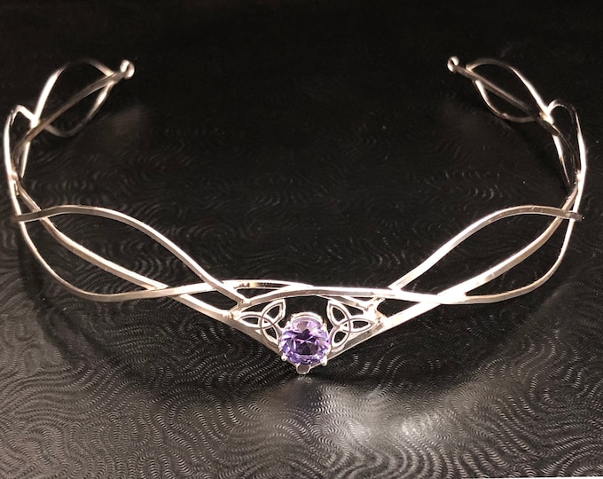 Celtic Knot Amethyst Tiara: Sterling Silver Elvish Wedding Crown Headpiece, Norse Viking Wedding, Irish Diadem, Gifts For Her