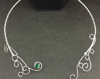 Neck Ring Jewelry in Sterling Silver, Emerald Neck Torc, Gifts For Her, Alternative Jewelry, Handmade Neck Torcs, Cosplay, Wedding