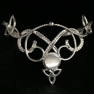 Celtic Knot Gemstone Cuff Bracelet in Sterling Silver, Irish Bracelet, Gifts For Her, Renaissance Gemstone Bracelet, Victorian Style Moonstone
