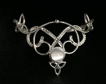 Celtic Knot Gemstone Cuff Bracelet in Sterling Silver, Irish Bracelet, Gifts For Her, Renaissance Gemstone Bracelet, Victorian Style