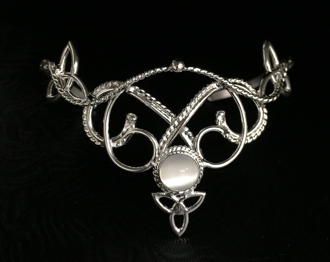 Celtic Knot Gemstone Cuff Bracelet in Sterling Silver, Irish Bracelet, Gifts For Her, Renaissance Gemstone Bracelet, Victorian Style