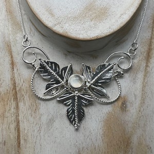 Elvish Leaf Gemstone Necklace in Sterling Silver, Renaissance Necklace, Gifts For Her, Woodland Necklaces, Leaf Jewelry, Fae Jewelry