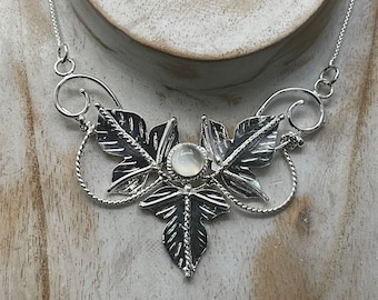 Elvish Leaf Gemstone Necklace in Sterling Silver, Renaissance Necklace, Gifts For Her, Woodland Necklaces, Leaf Jewelry, Fae Jewelry