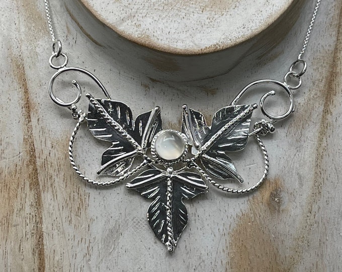 Elvish Leaf Gemstone Necklace in Sterling Silver, Gifts For Her, Bohemian Woodland Necklaces, Anniversary