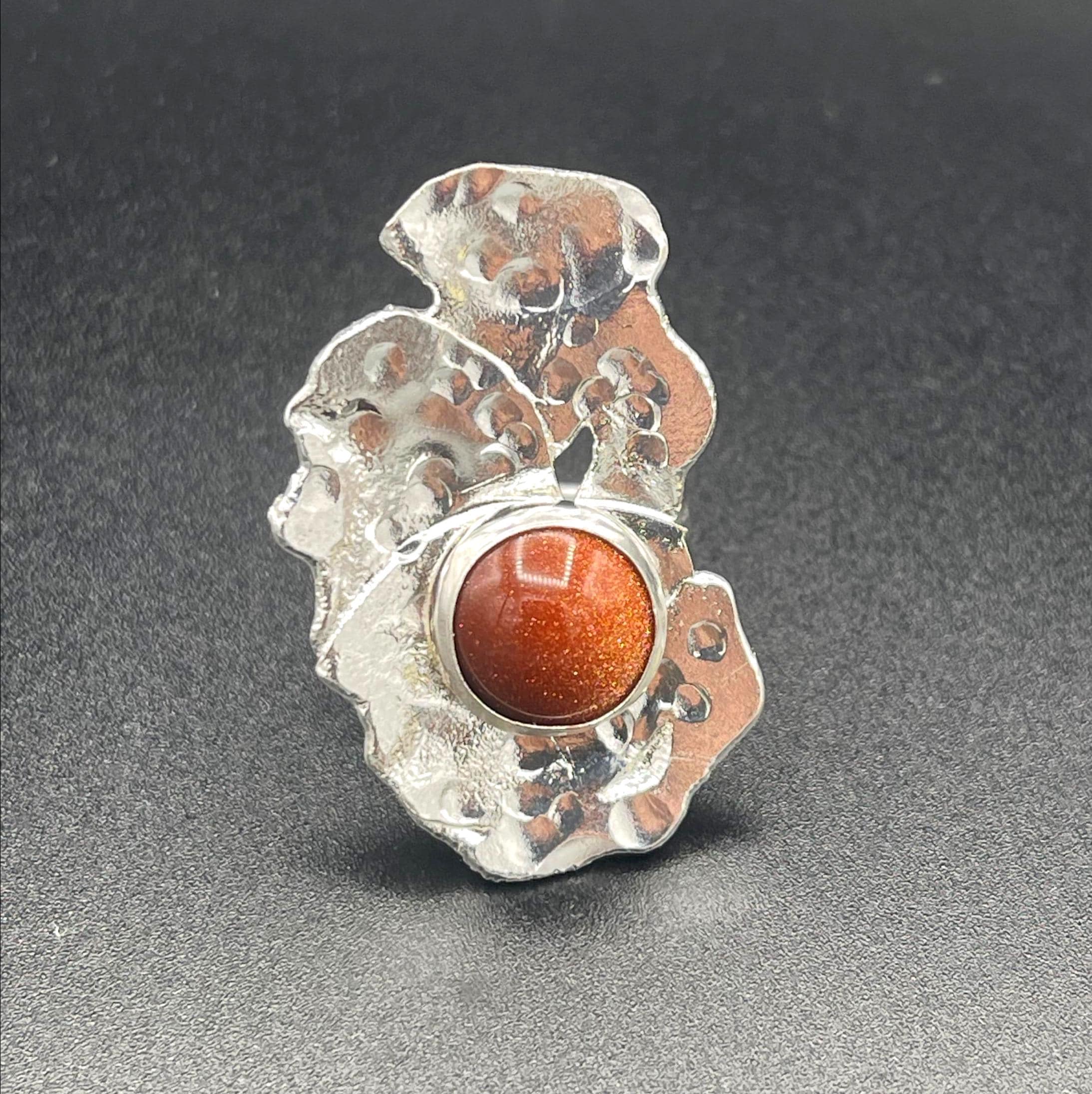 Sterling Silver 925 Copper Druzy Gemstone Bold Statement Ring