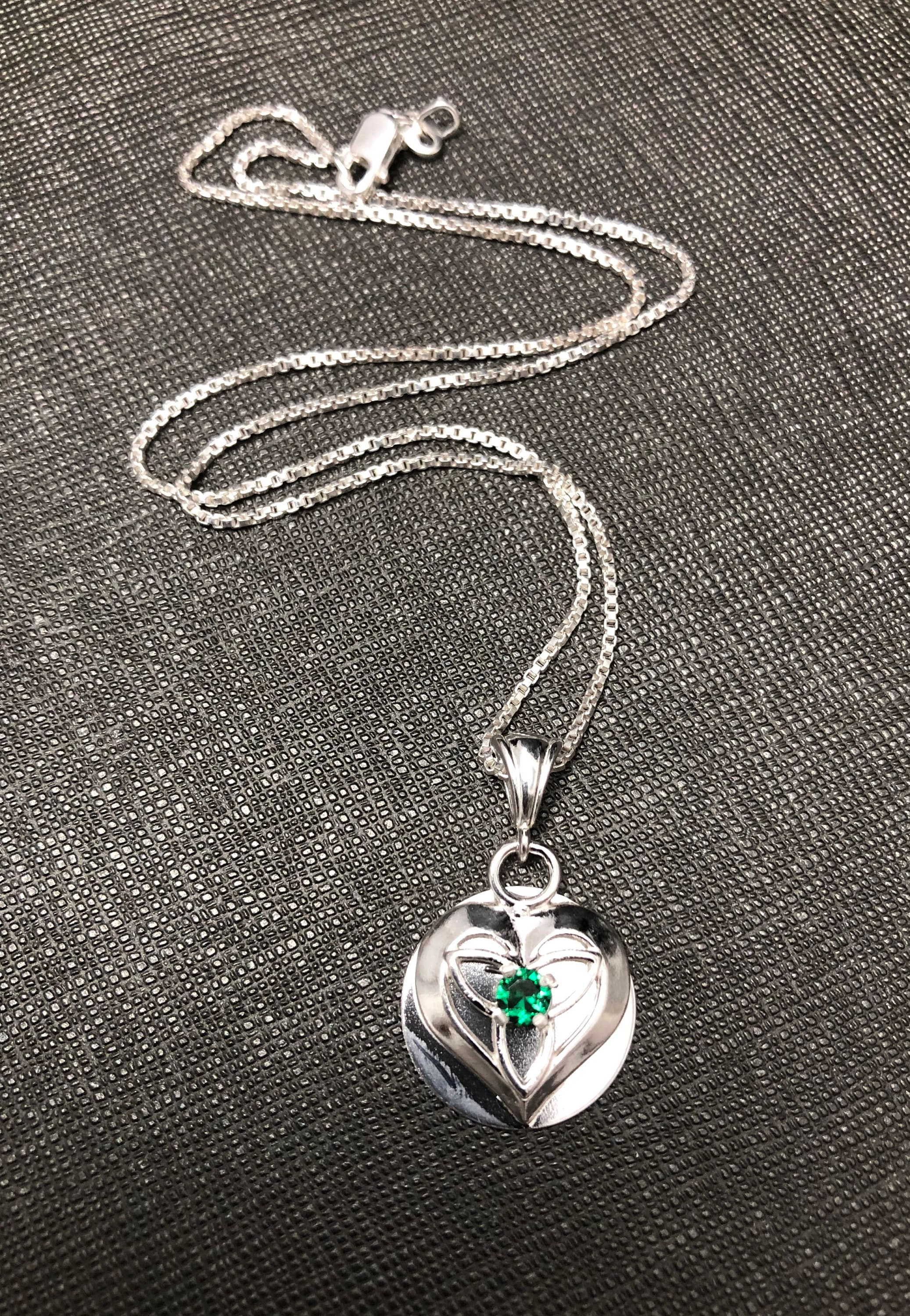 Celtic Heart Knot Emerald Necklace in Sterling Silver, Irish Necklace ...