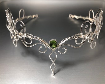 Sterling Silver Emerald Leaf Woodland Tiara Circlet, Gothic Nordic Diadem, Norse Viking Wedding