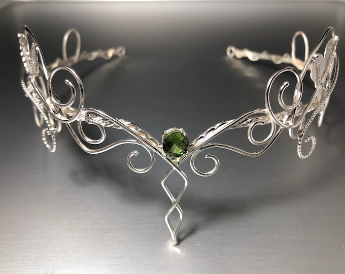 Featured listing image: Sterling Silver Emerald Leaf Woodland Tiara Circlet, Gothic Nordic Diadem, Norse Viking Wedding