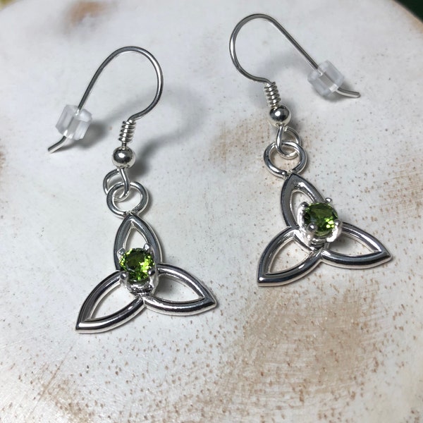 Simple Celtic Amethyst Peridot Emerald Earrings in Sterling Silver, Gifts For Her, Irish Earrings, Dangle Drop Earrings, Celtic Weddings