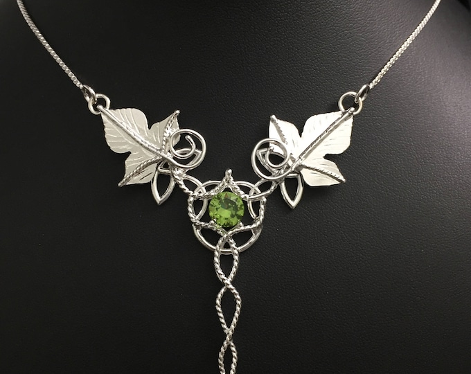Woodland Leaves Emerald Amethyst Peridot Necklace Sterling Silver, Elvish Victorian Necklace, Irish Necklace Sterling Silver Handmade