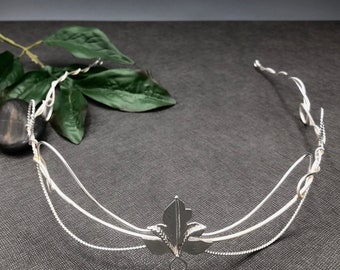 Elvish Wedding Circlet, Woodland Fae Headpiece, Sterling Silver Handmade Leaf Tiara, Alternative Bride