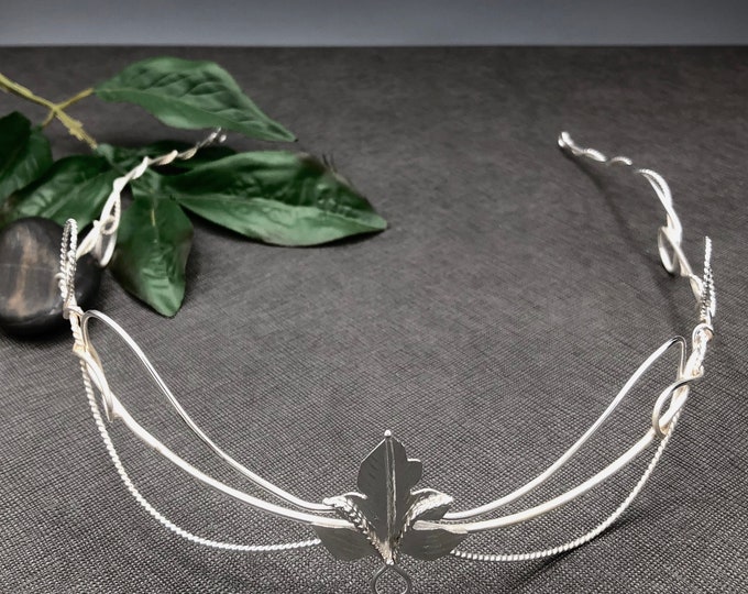 Elvish Wedding Circlet, Woodland Fae Headpiece, Sterling Silver Handmade Leaf Tiara, Alternative Bride