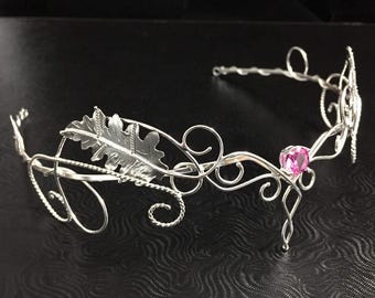 Hand Forged Sterling Silver Woodland Circlet with Gemstone