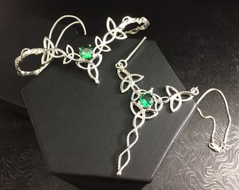 Celtic Irish Wedding Jewelry Set In Sterling Silver, Artisan Tiara, Earrings, Arm Cuff, Necklace, Irish Bridal Wedding Accessories, Handmade