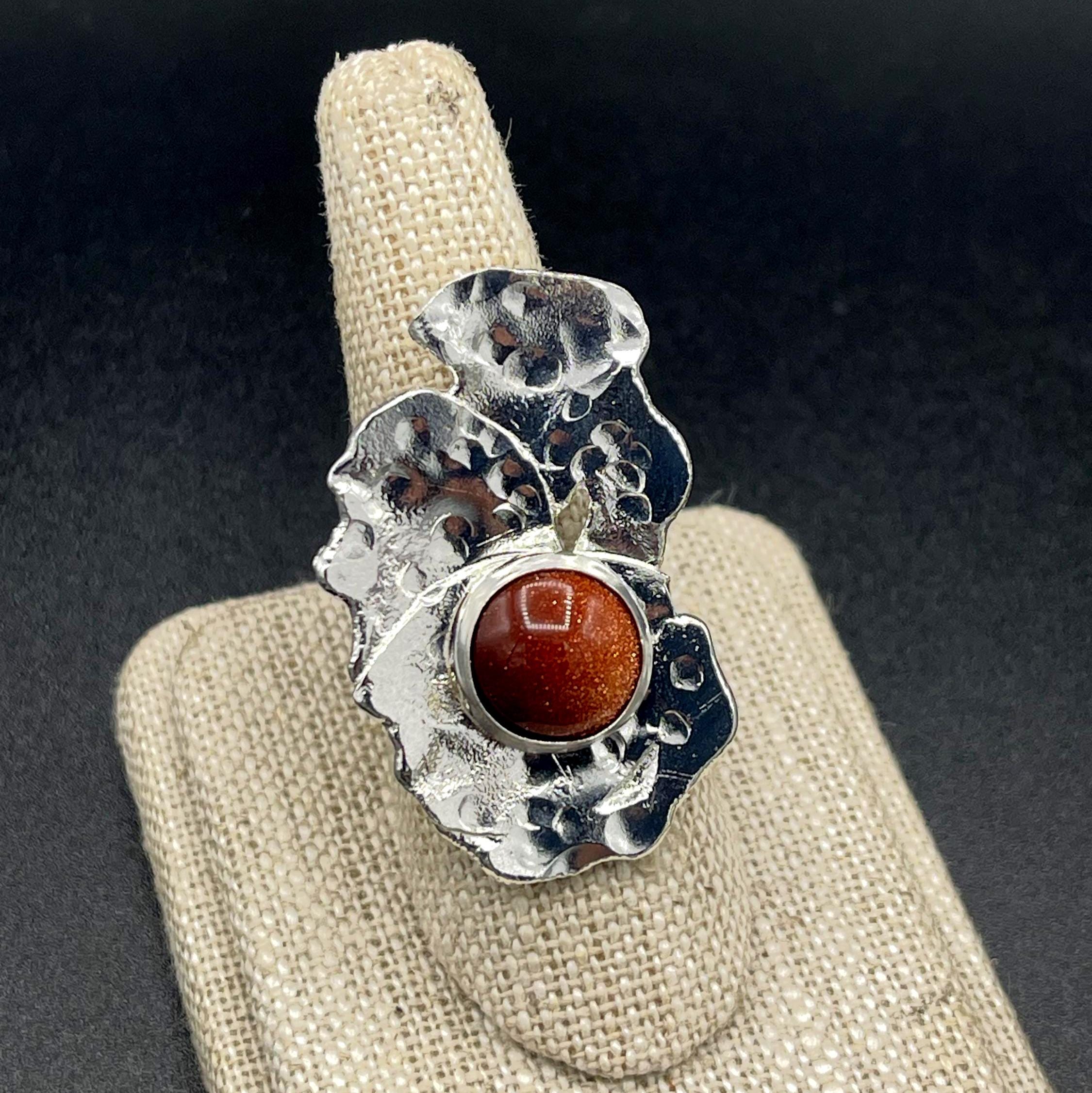 Sterling Silver 925 Copper Druzy Gemstone Bold Statement Ring