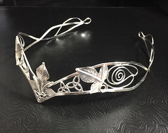Woodland Celtic Crown in Sterling Silver, Irish Trinity Knot Artisan Leaf Wedding Circlet, Handmade Alternative Tiaras, Handmade Jewelry