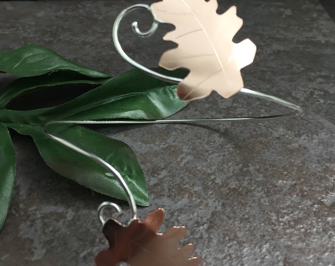 Oak Leaf Armlet, Upper Arm Cuff, Fall Leaves Copper and Sterling Silver Upper Armlet, Mixed Metals Arm Cuff Bracelet,  OOAK
