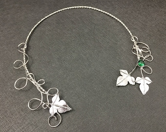 925 Real Sterling Silver Elvish Neck Torc: Emerald Woodland Leaf Nature Botanical Necklet, Gifts For Her, Victorian Accessories