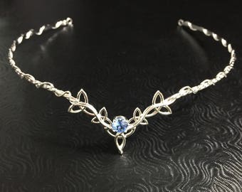 Sterling Silver Celtic Knot Wedding Tiara with Aquamarine Gemstone, Irish Wedding, Gifts, Irish Diadem, Classic and Non Traditional Bride