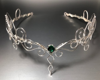 Woodland Amethyst White Topaz Aquamarine Elvish Circlet in Sterling Silver, Artisan Leaf Woodland Tiara, Handmade Bridal Accessories