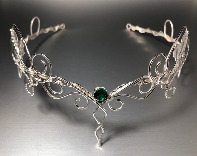 Woodland Amethyst White Topaz Aquamarine Elvish Circlet in Sterling Silver, Artisan Leaf Woodland Tiara, Handmade Bridal Accessories