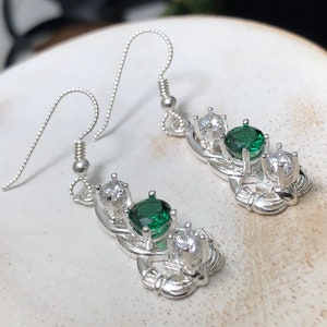 Irish Claddagh Emerald Necklace and Earring Set in Sterling Silver, Artisan Celtic Jewelry Set, Gifts For Her, White Topaz and Emeralds image 10