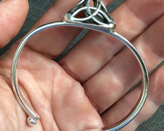 Sterling Silver Celtic Trinity Knot Pyramid Cuff Bracelet, Irish Dara Knot Bracelet, Gifts For Her