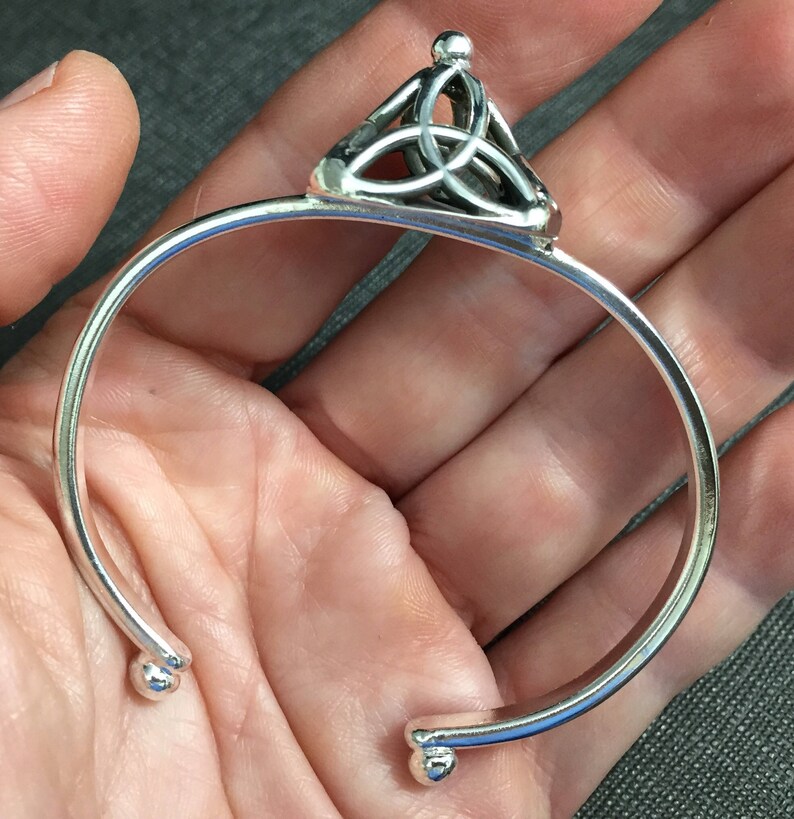 Artisan Cuff Bracelet Celtic Pyramid Trinity Knot Bracelet Cuff in Sterling Silver Scottish Bracelet Cuffs Symbolic Irish Bracelets