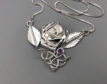 Rose Petal Handmade Sterling Silver Necklace, Floral Gemstone Necklace, Rose Jewelry, Rose Petals, Rose Necklaces, Sterling Silver Roses