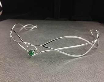 Elvish Renaissance Amethyst Emerald Peridot Tiara in Sterling Silver Fantasy Tiara, Faery Leaf Circlet, Fae Wedding