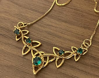 Irish Celtic Knot Emerald Sapphire Peridot Necklace in Sterling Silver, Scottish Necklace, Artisan Handmade Necklace, Wedding Necklace