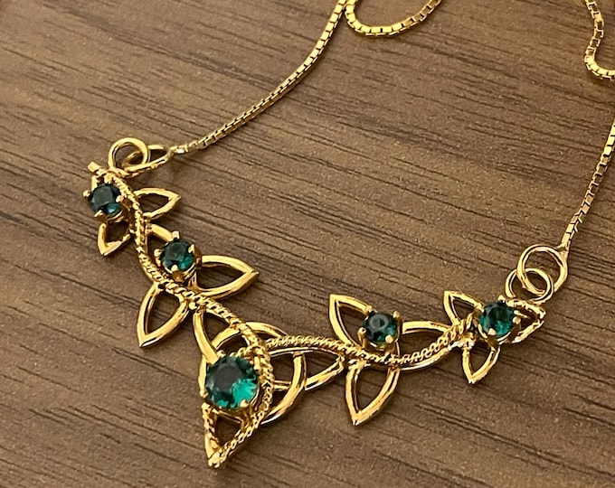 Irish Celtic Knot Emerald Sapphire Peridot Necklace in Sterling Silver, Scottish Necklace, Artisan Handmade Necklace, Wedding Necklace