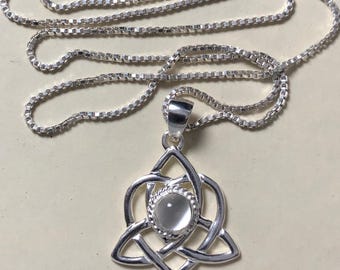Celtic Moonstone Necklace: Sterling Silver Irish Pendant with 6mm Gemstone, Cute Whimsical Jewelry, Sister Knot