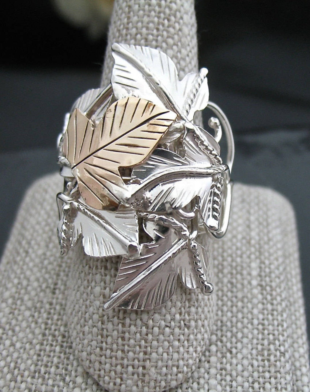 Mixed Metals Woodland Leaf Ring, Statement Rings, Gifts for Her ...